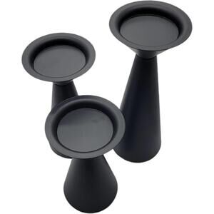 Set of 3 Modern Black Metal Candle Holders